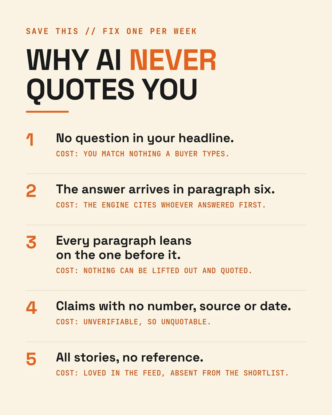 The five reasons AI never quotes you, and what each one costs