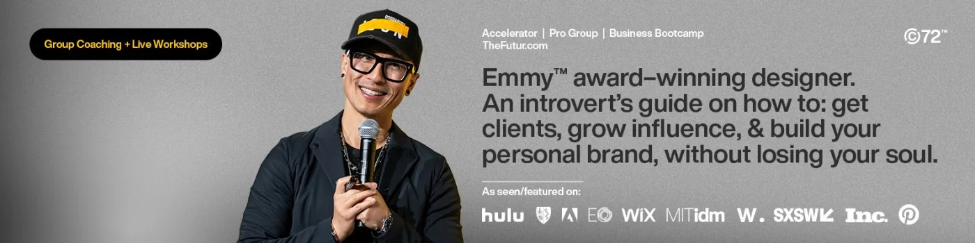 Chris Do's LinkedIn banner: a photograph, a pitch reading "an introvert's guide on how to get clients, grow influence and build your personal brand, without losing your soul", and a row of press logos under the words As seen featured on